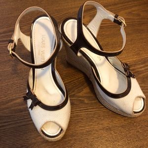 Louis Vuitton White Canvas Wedges